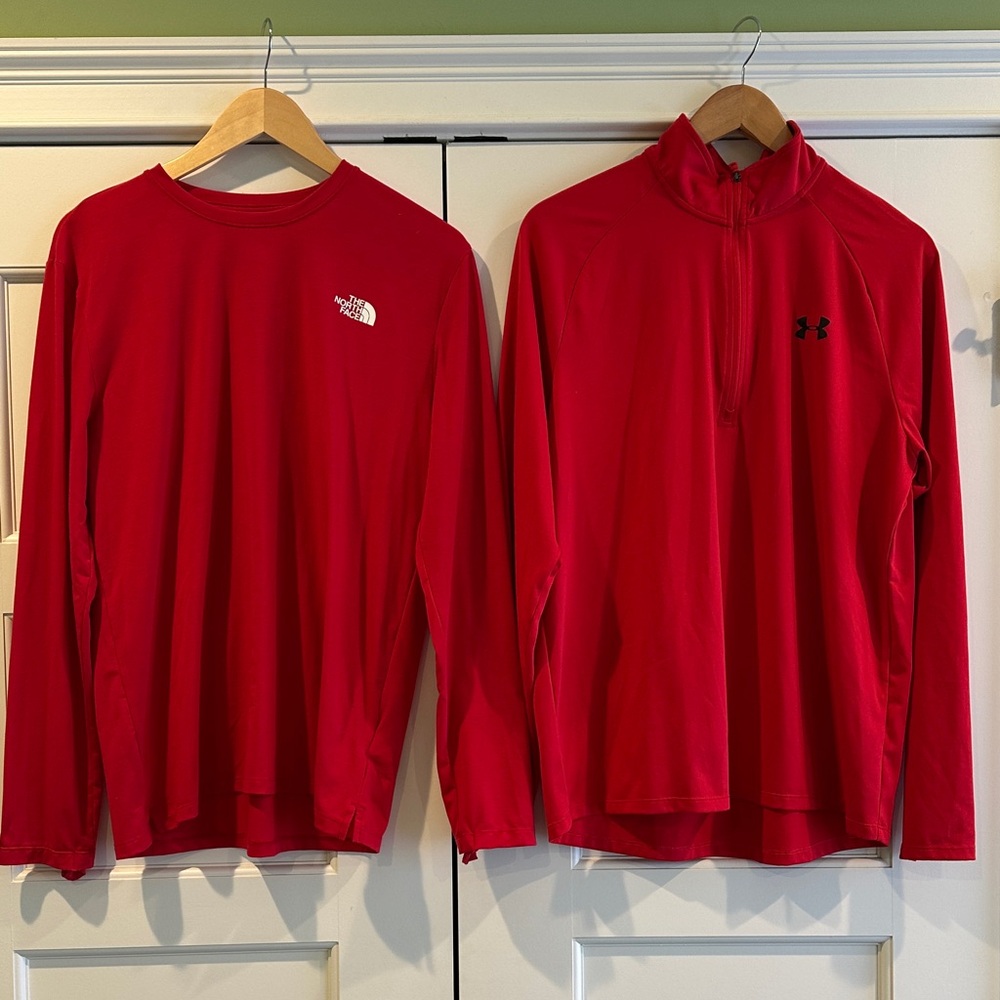 Two long sleeve red shirts